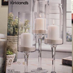 Stemmed glass candle holders, set of 3